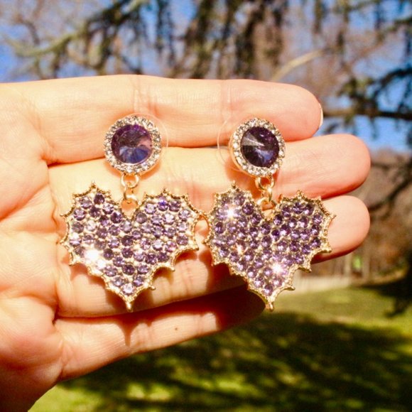 S925 Heart Sparkle Rhinestone Heart Stud Earrings - Picture 7 of 11